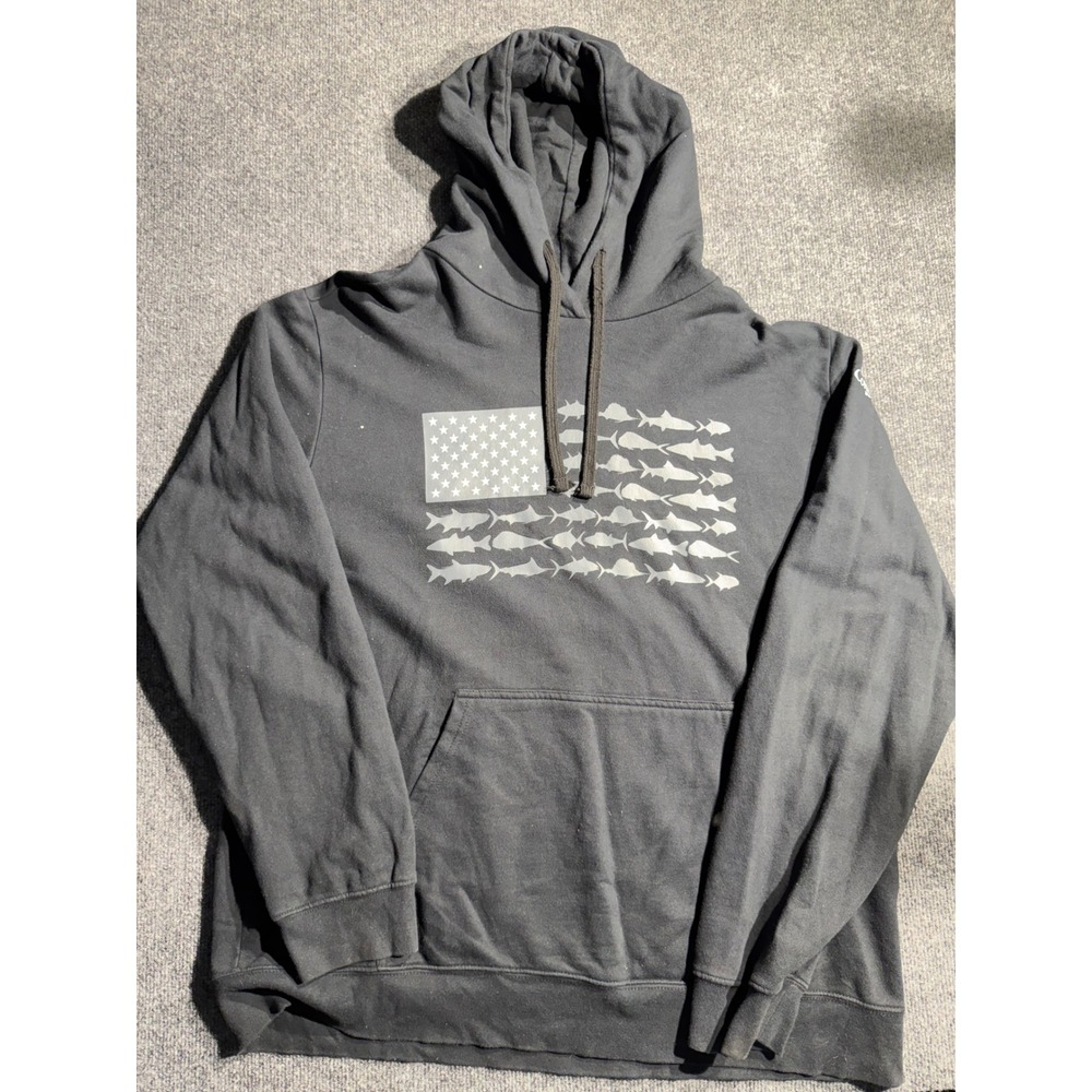 Columbia PFG Mens XL Fish Flag Hoodie Charcoal Grey Sweatshirt FM0780